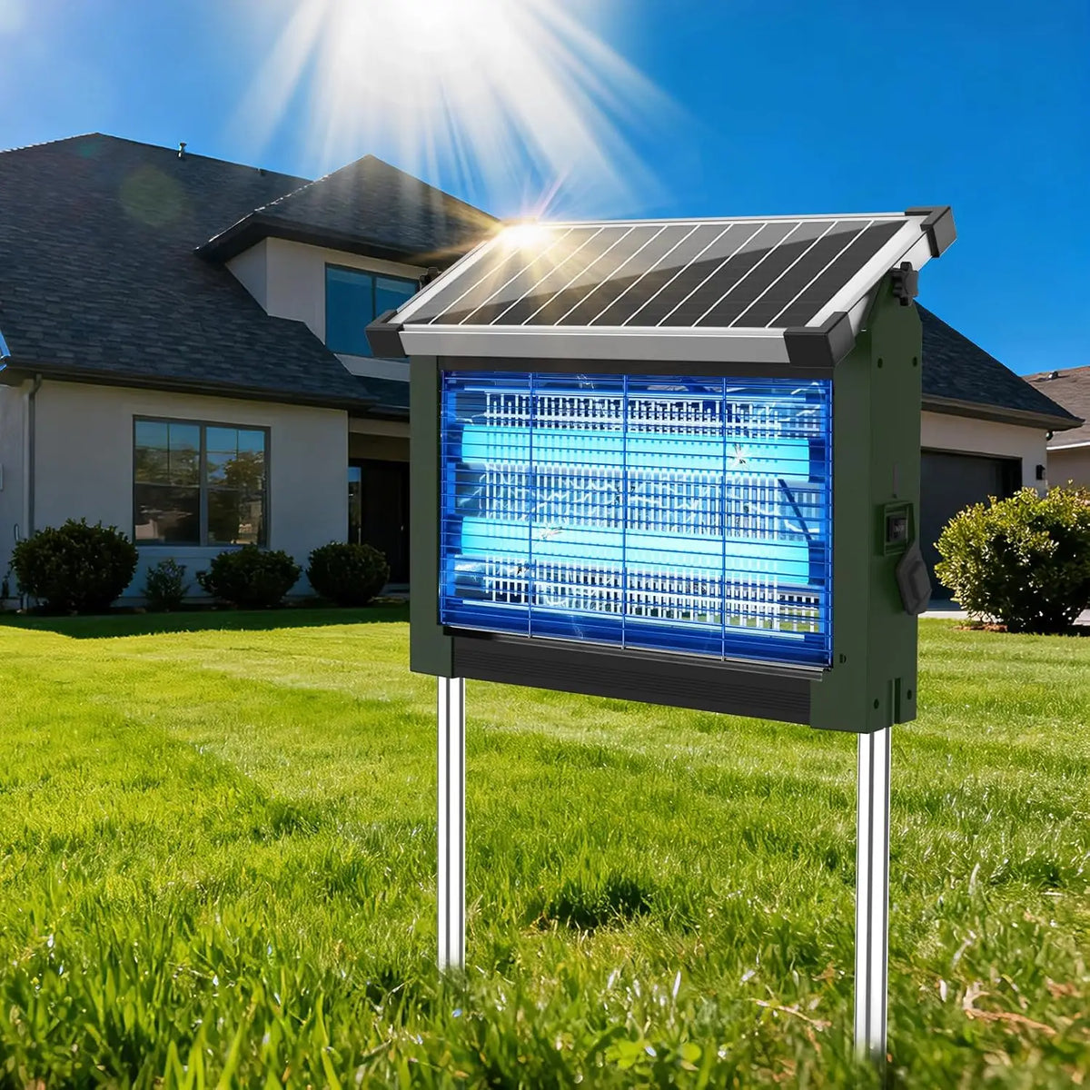 Waterproof Solar Bug Zapper With Panel Sensor For Outdoor Gardens