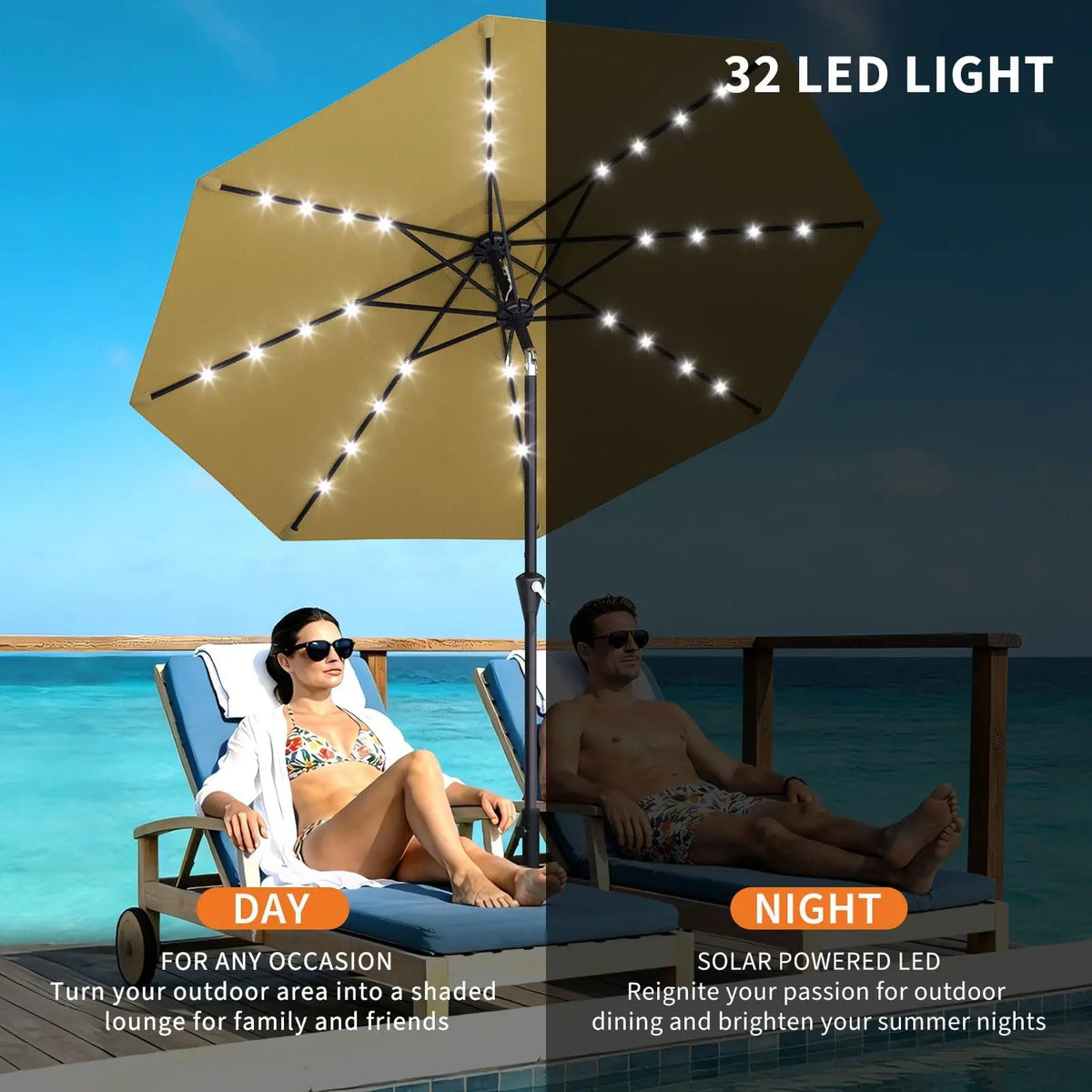 Studyset Solar Powered Patio Umbrella With Led Lights