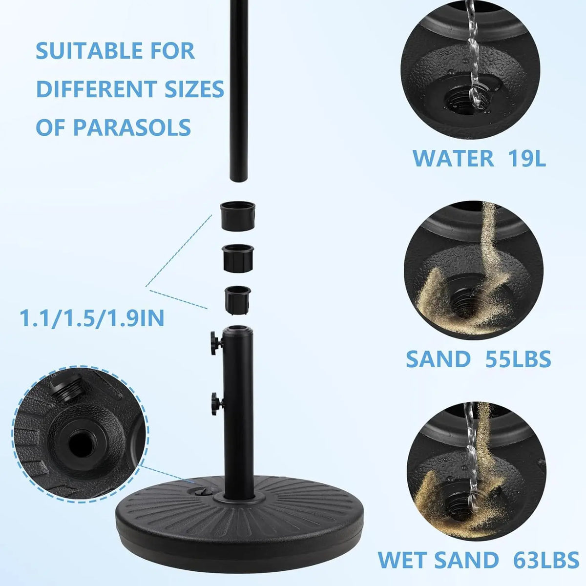 Adjustable Outdoor Patio Umbrella Weighted Anchor Base