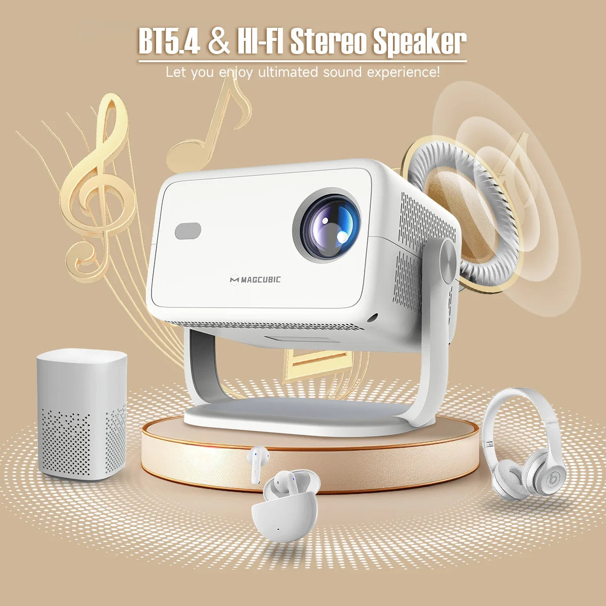 Magcubic Portable Projector With Auto Focus And Bluetooth Connectivity