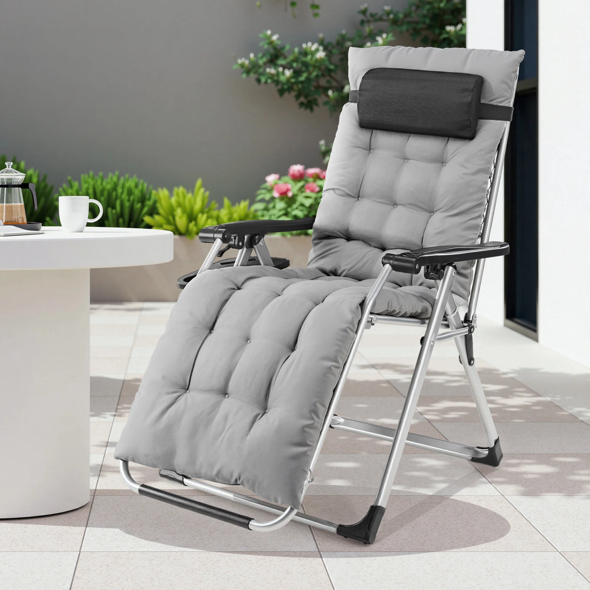 JHK Zero Gravity Folding Lounge Chair With Removable Cushion