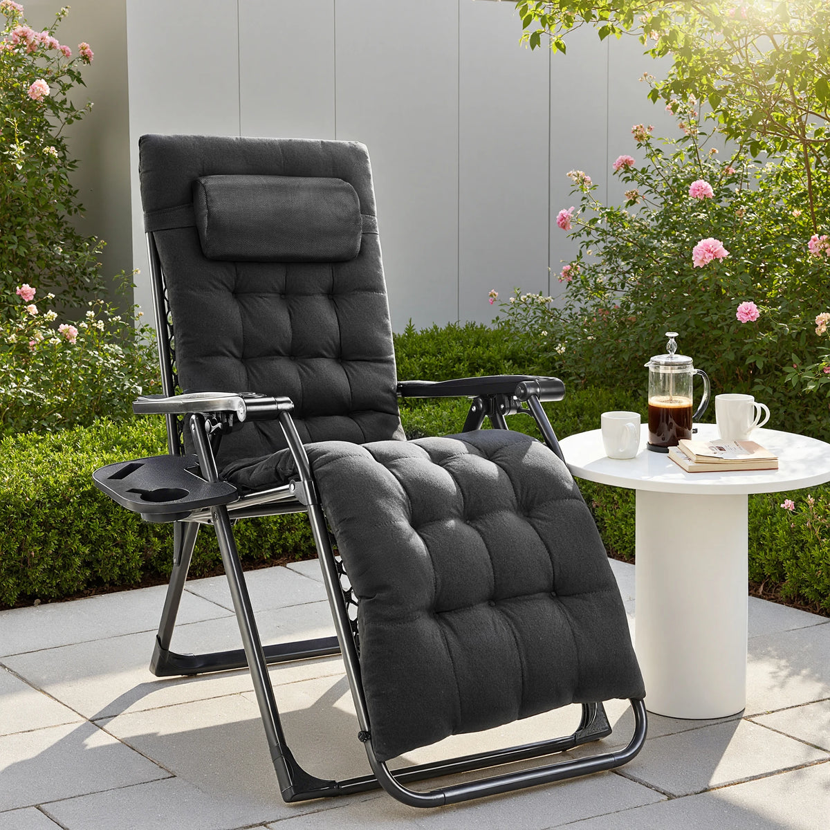 JHK Zero Gravity Portable Outdoor Lounge Chair With Adjustable Tray