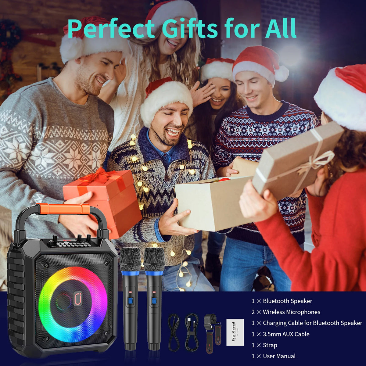 FanFun Wireless Bluetooth Karaoke Speaker Featuring Dual Mic And Led Lights