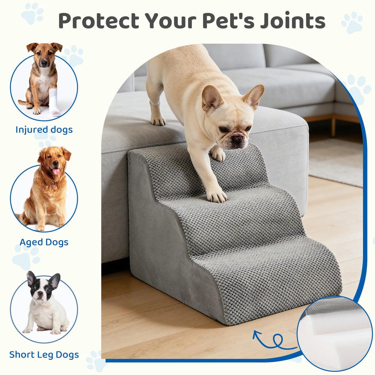 High Density Foam Curved Dog Stairs Non Slip Pet Ramp