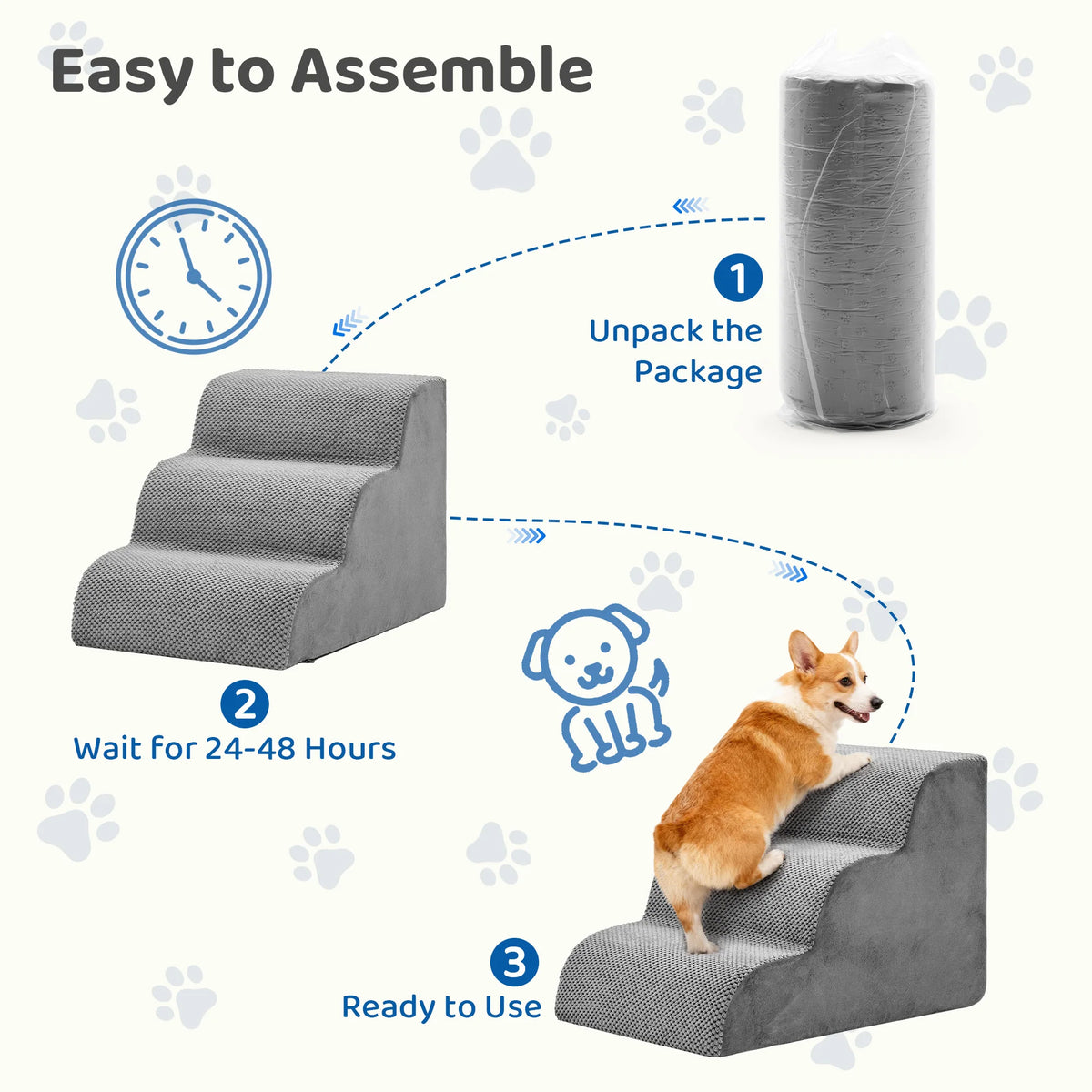 High Density Foam Curved Dog Stairs Non Slip Pet Ramp