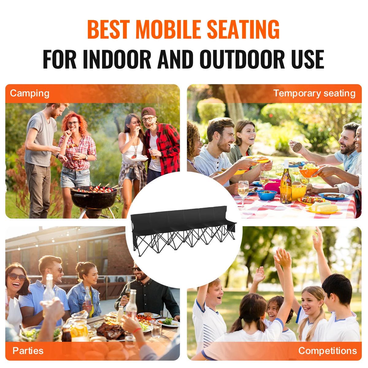 Foldable Outdoor Sideline Bench With Backrest And Carry Bag