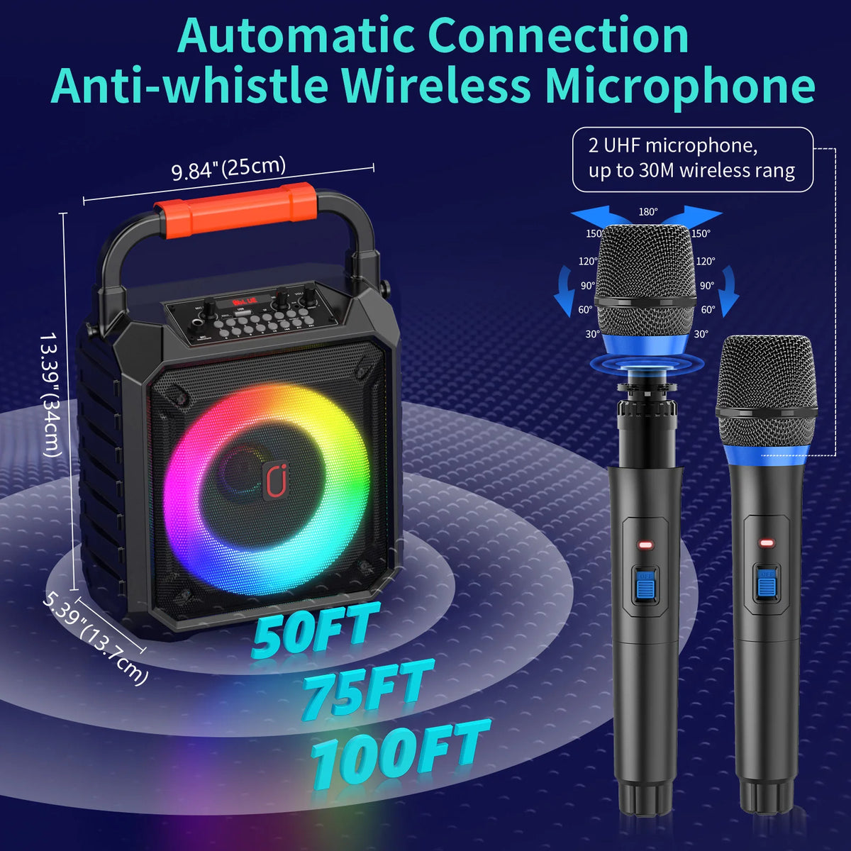 FanFun Wireless Bluetooth Karaoke Speaker Featuring Dual Mic And Led Lights