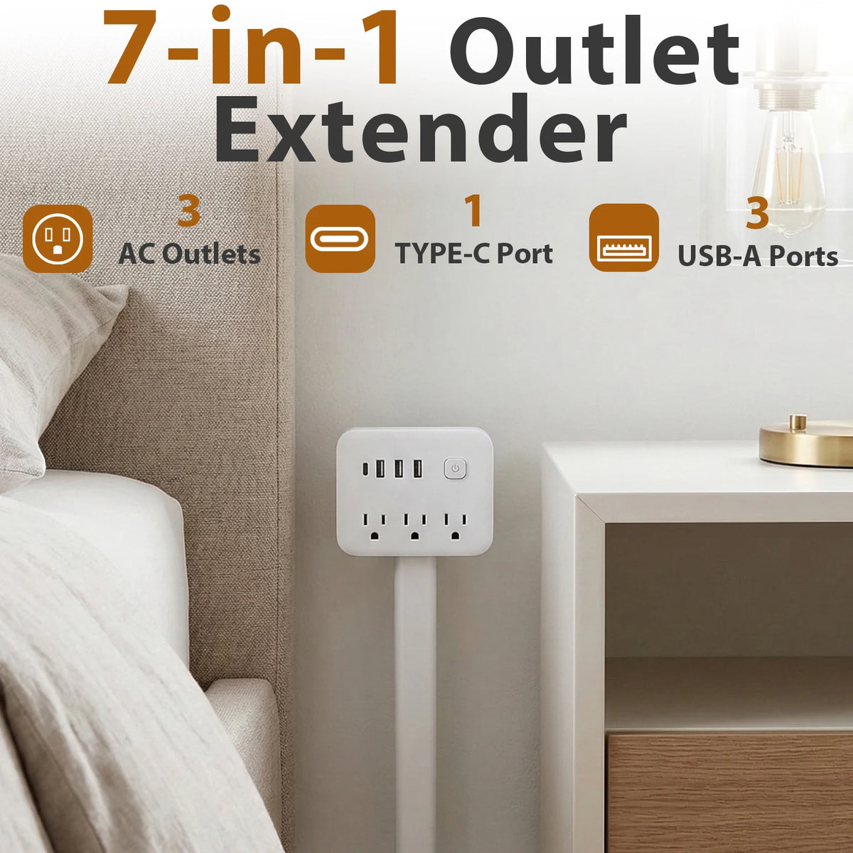 Adjustable Retractable Wall Socket Extender With Usb And Ac Outlets