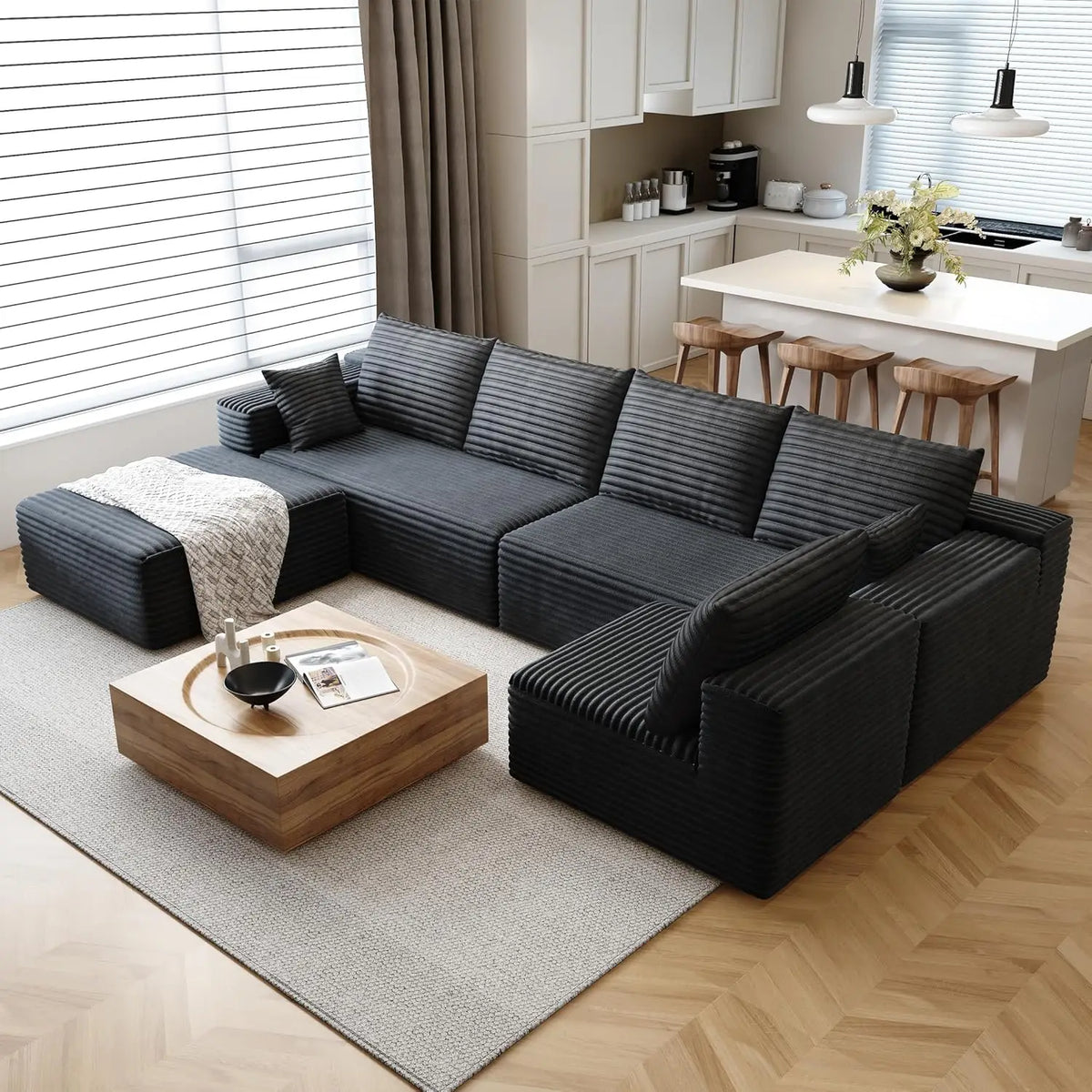 YQXH Cloud Style Modern Sectional Sofa With Velvet Modular Recliner