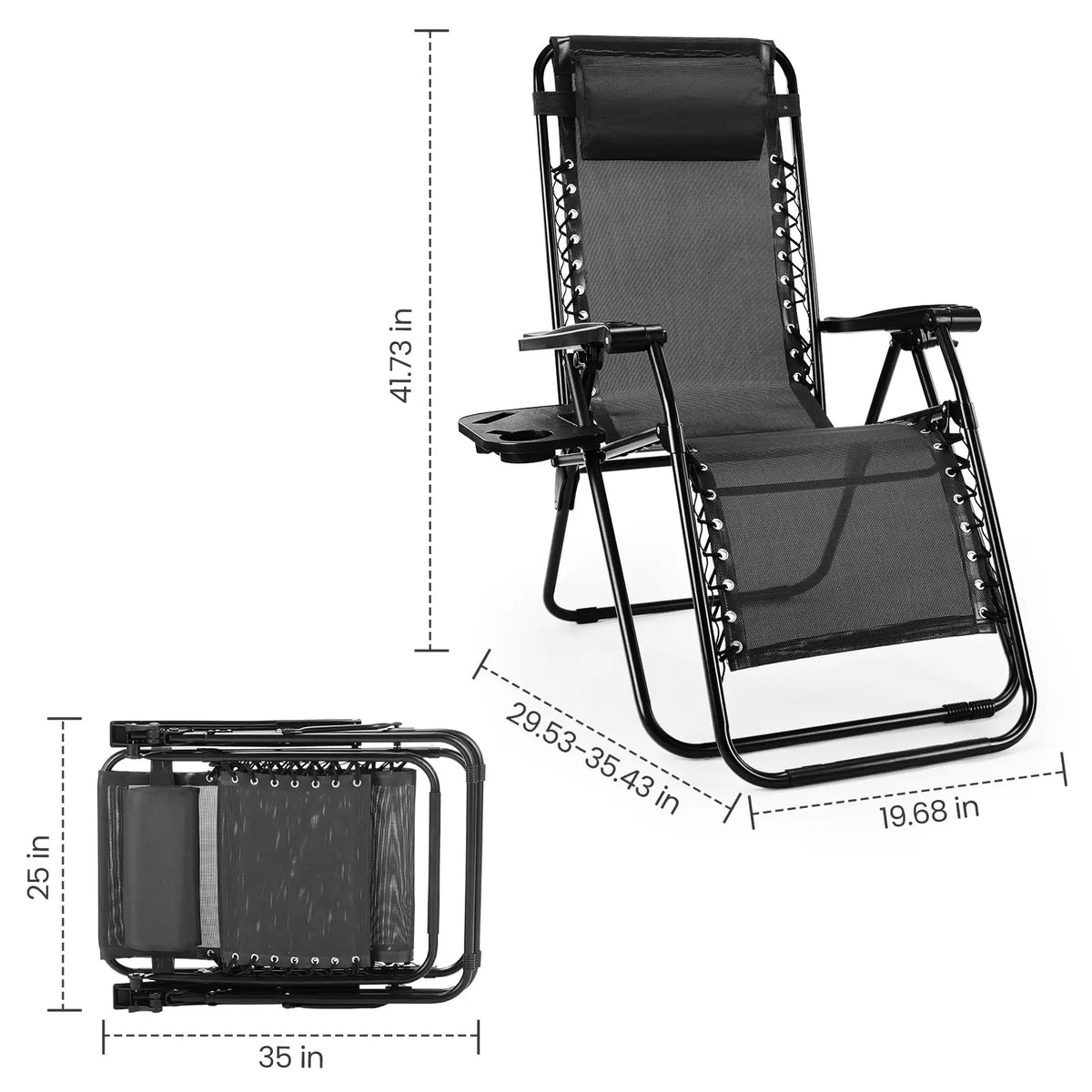 JHK Zero Gravity Portable Outdoor Lounge Chair With Adjustable Tray
