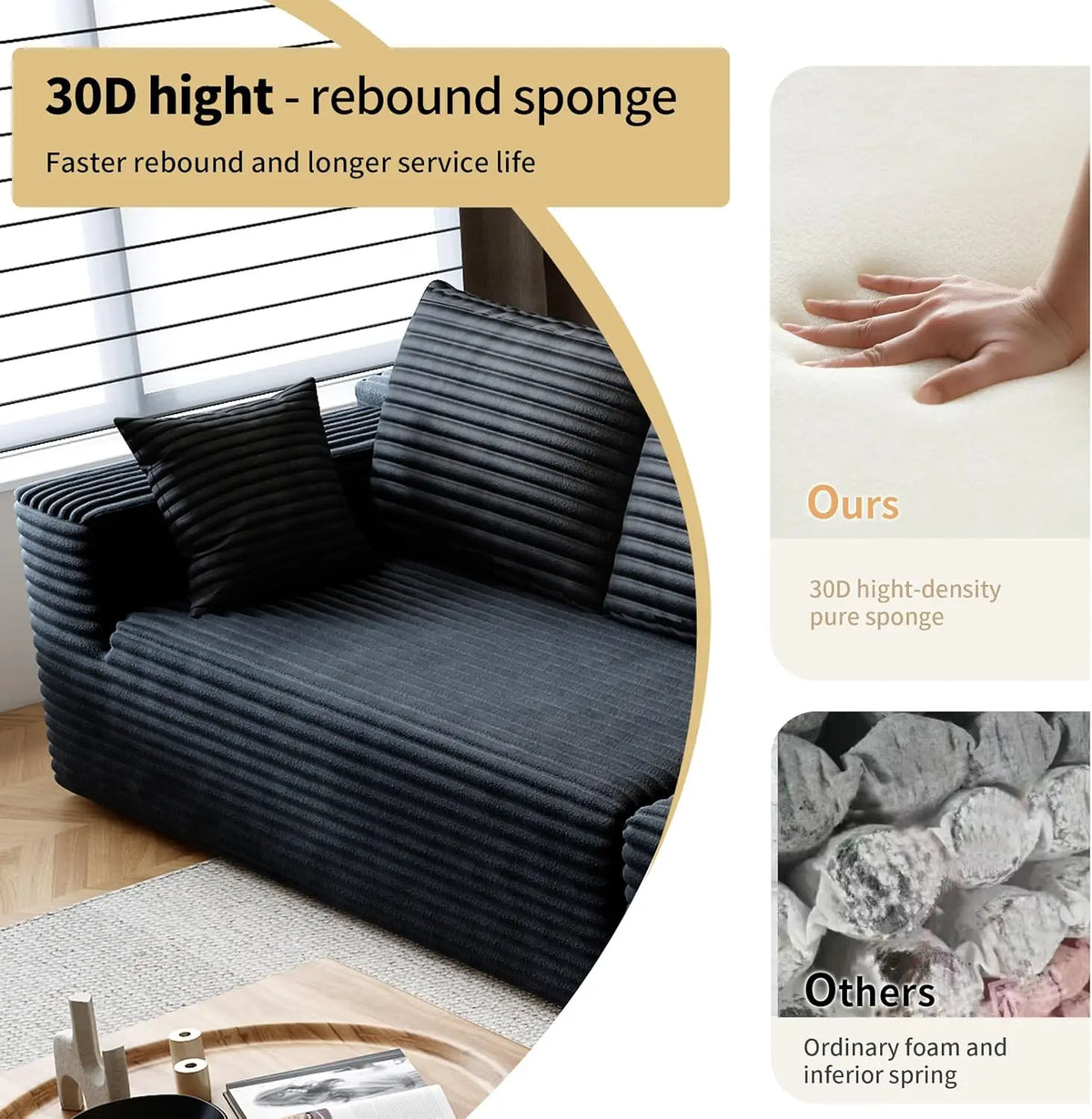 YQXH Cloud Style Modern Sectional Sofa With Velvet Modular Recliner