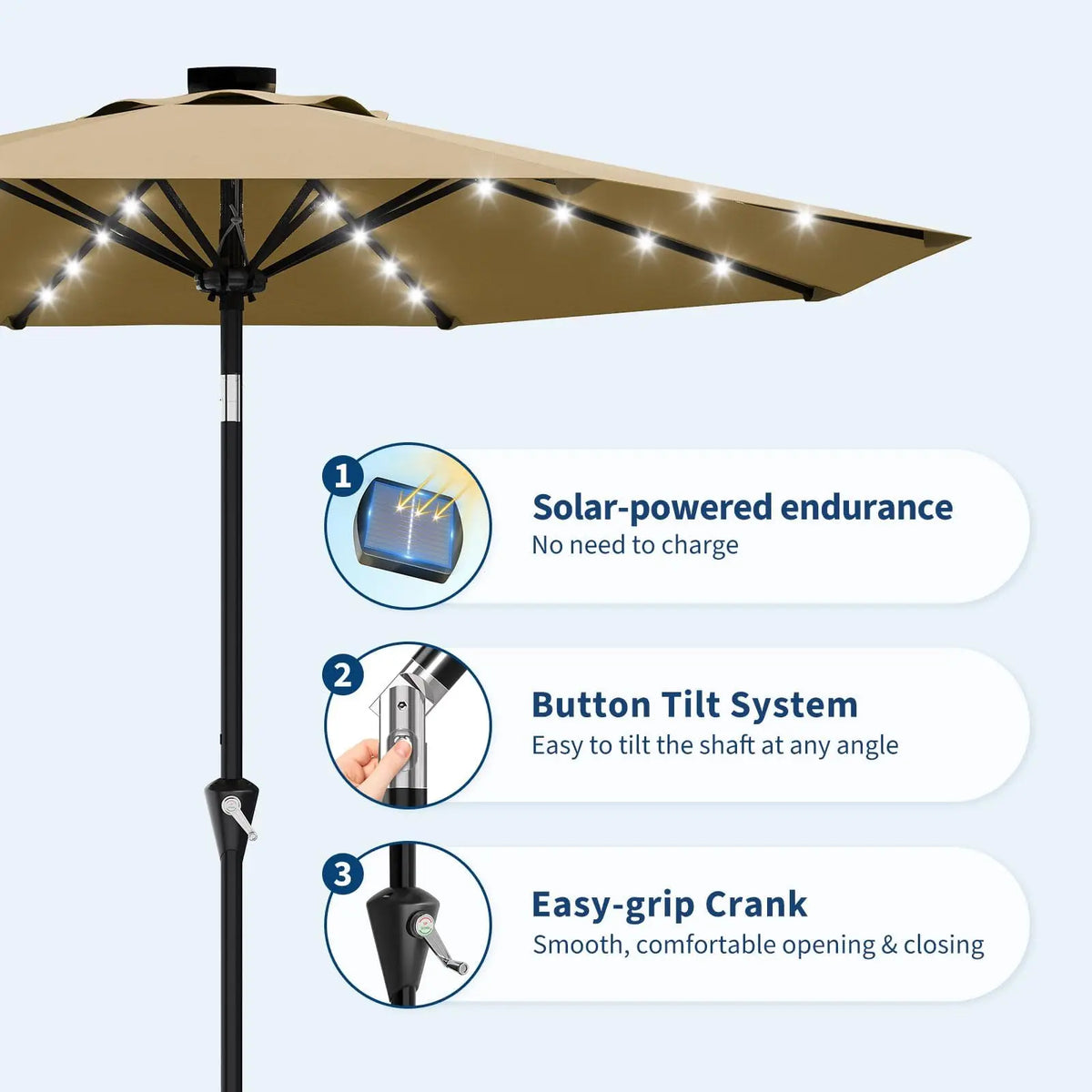 Studyset Solar Powered Patio Umbrella With Led Lights
