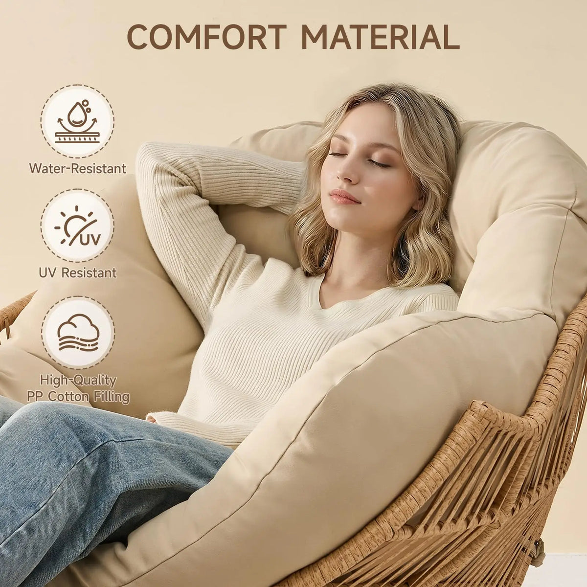 Onbrill Papasan Rocking Chair With Wicker Rattan Outdoor Lounger