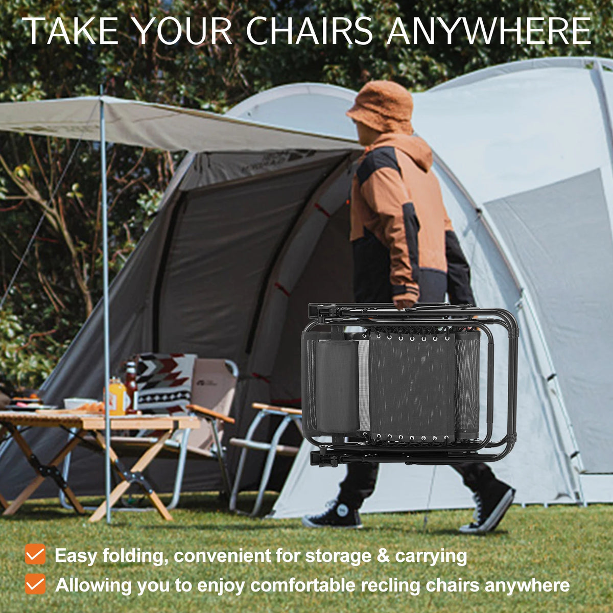 JHK Zero Gravity Portable Outdoor Lounge Chair With Adjustable Tray