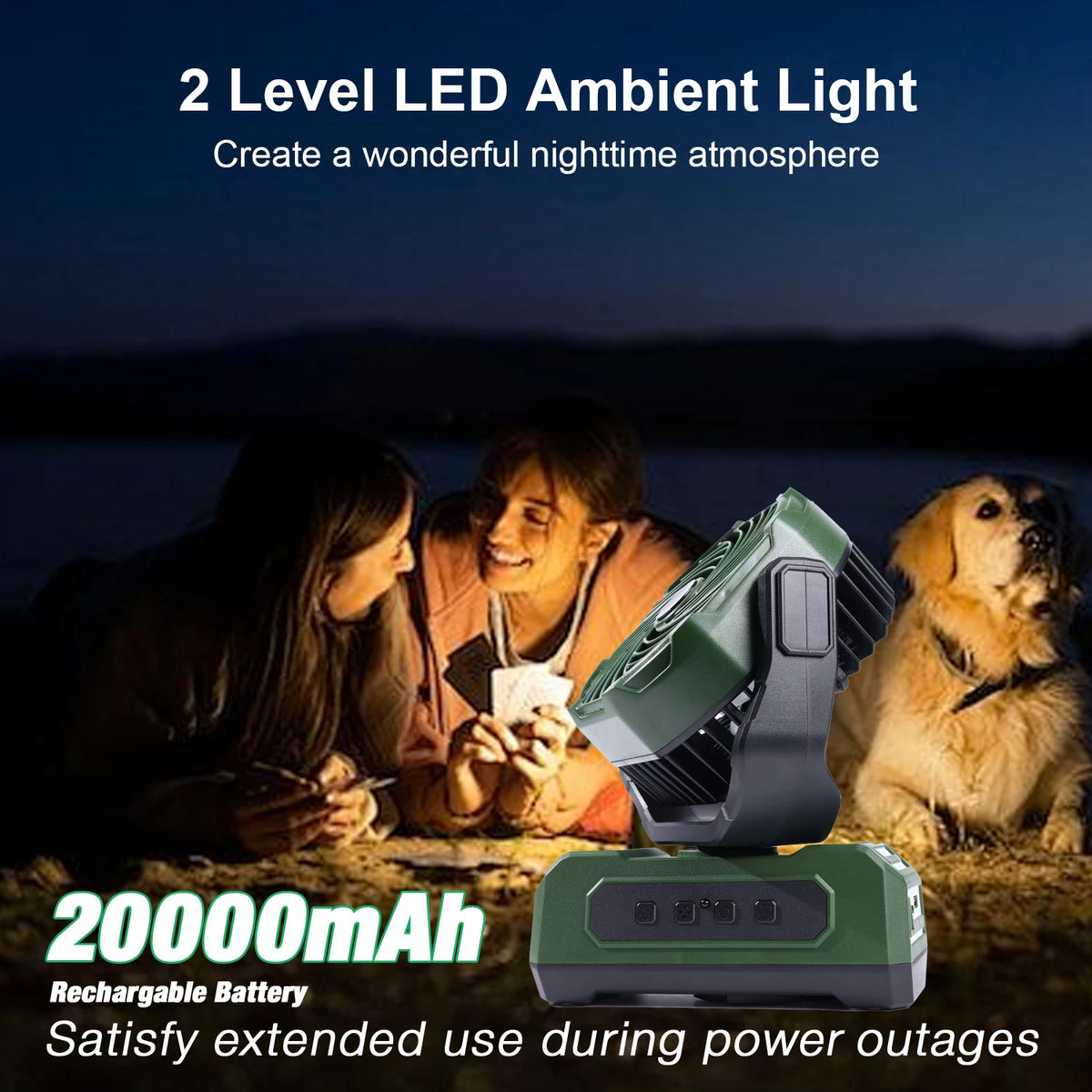 Portable Camping Fan With Rechargeable Battery And Remote Control