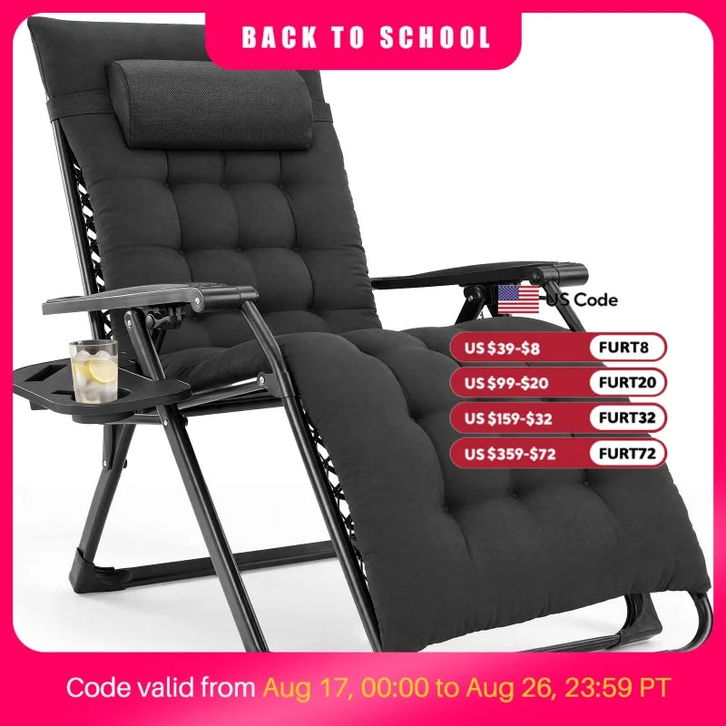 JHK Zero Gravity Folding Lounge Chair With Removable Cushion
