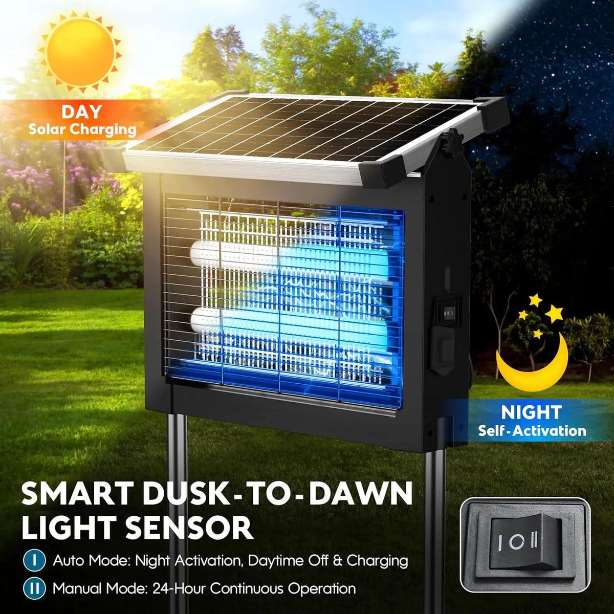 Waterproof Solar Bug Zapper With Panel Sensor For Outdoor Gardens