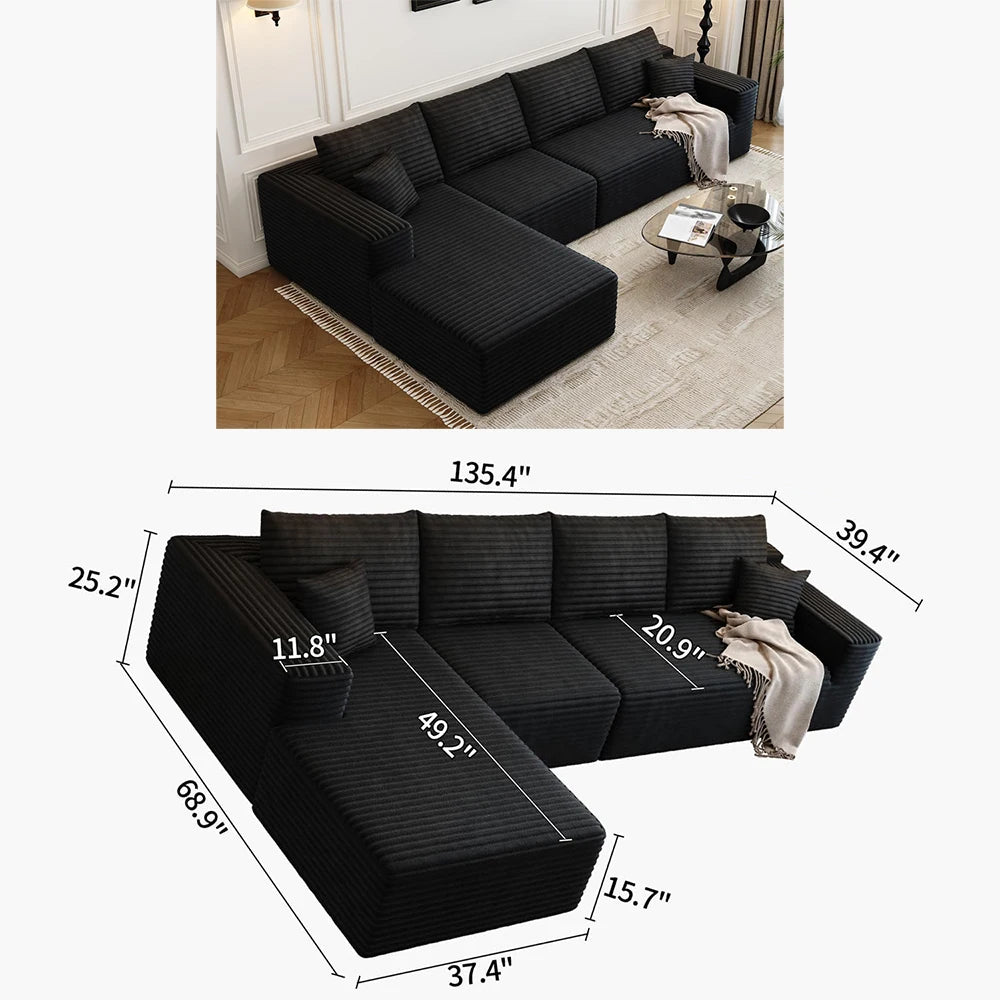 YQXH Cloud Style Modern Sectional Sofa With Velvet Modular Recliner