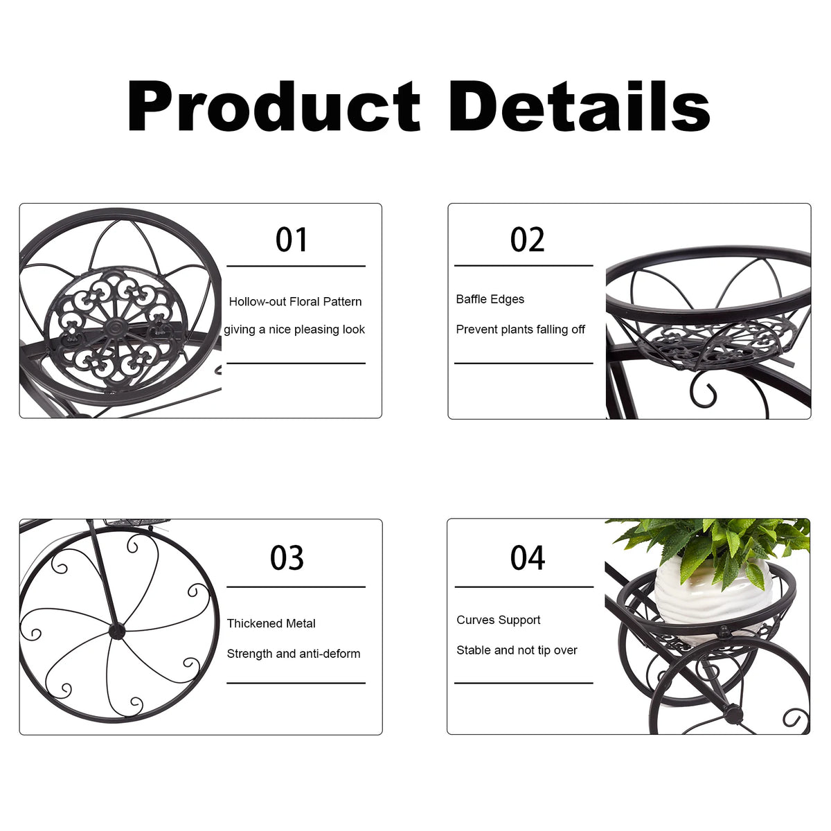 Wisfor Three Tier Iron Bicycle Plant Stand Garden Patio