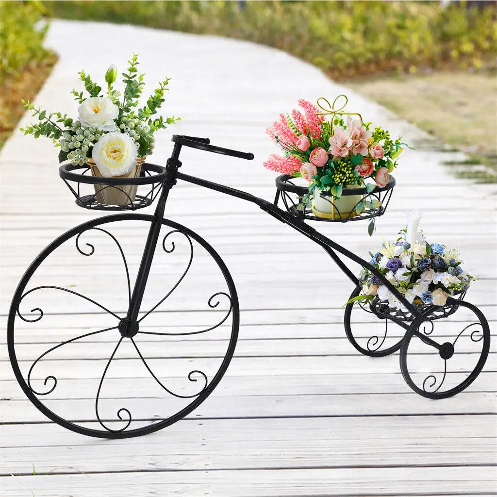 Wisfor Three Tier Iron Bicycle Plant Stand Garden Patio