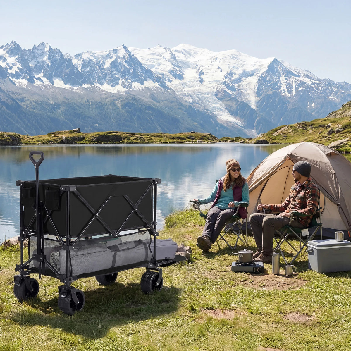 JHK Outdoor Double Decker Wagon Cart Collapsible Garden Beach Camping