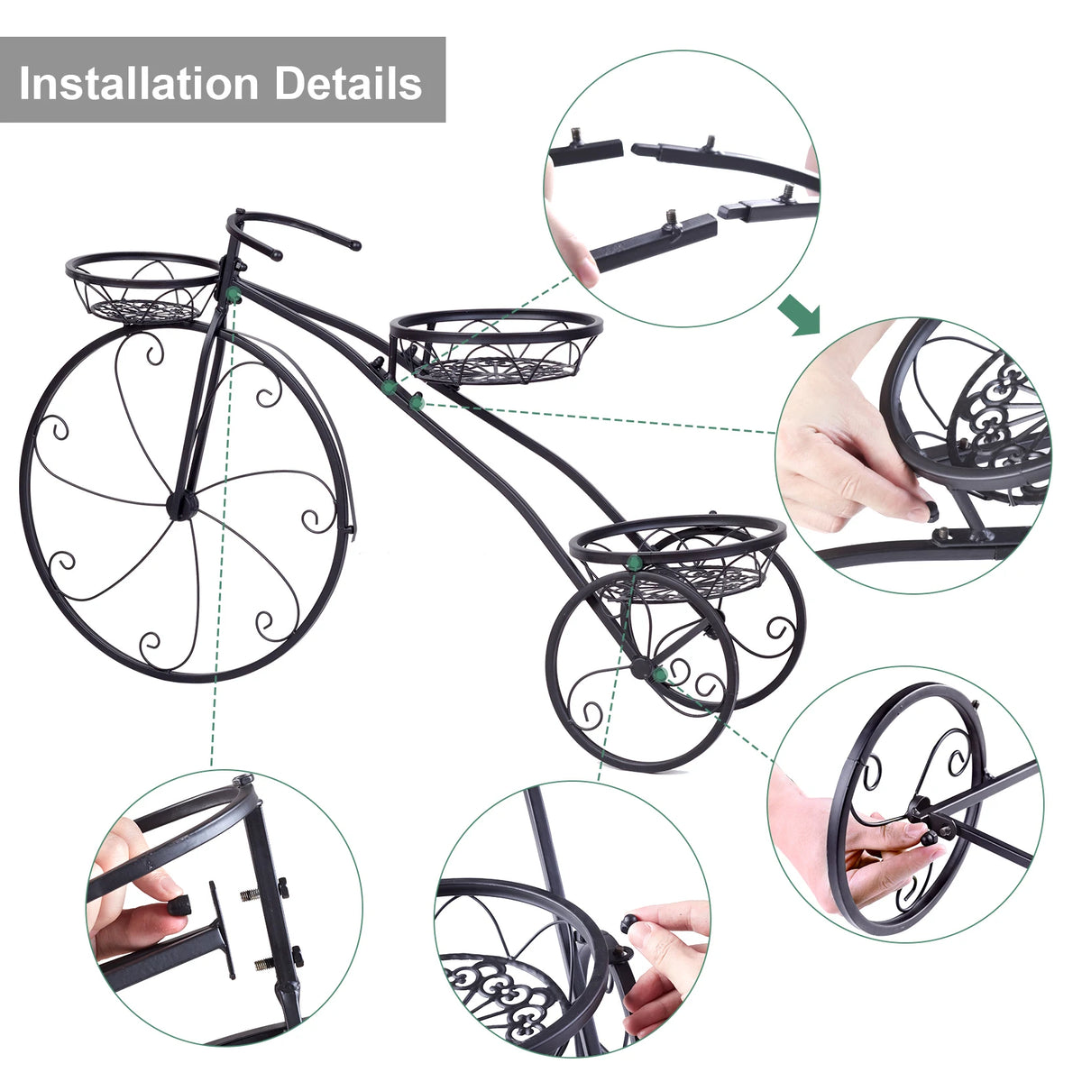 Wisfor Three Tier Iron Bicycle Plant Stand Garden Patio