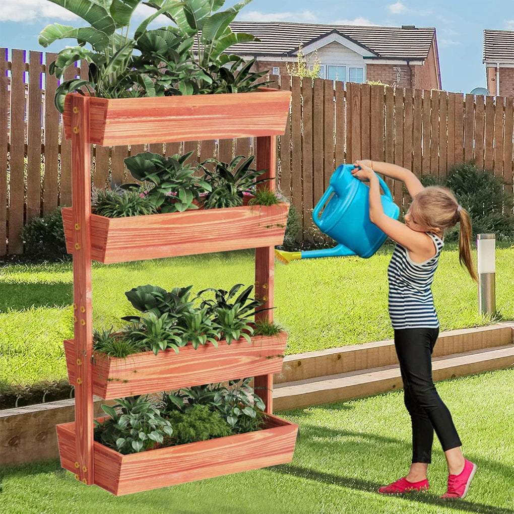 Solid Wood Four Tier Raised Garden Bed Vertical Planter
