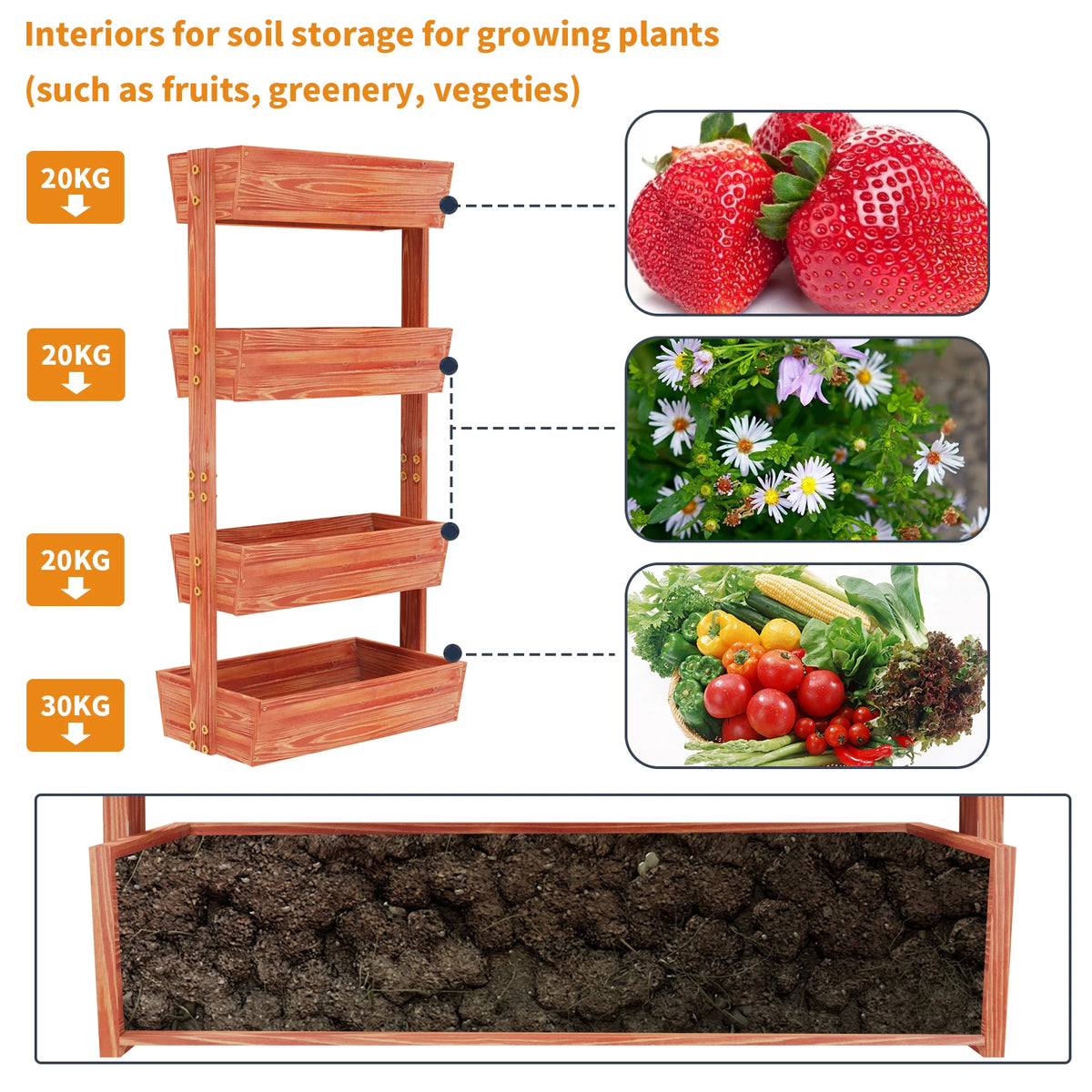 Solid Wood Four Tier Raised Garden Bed Vertical Planter