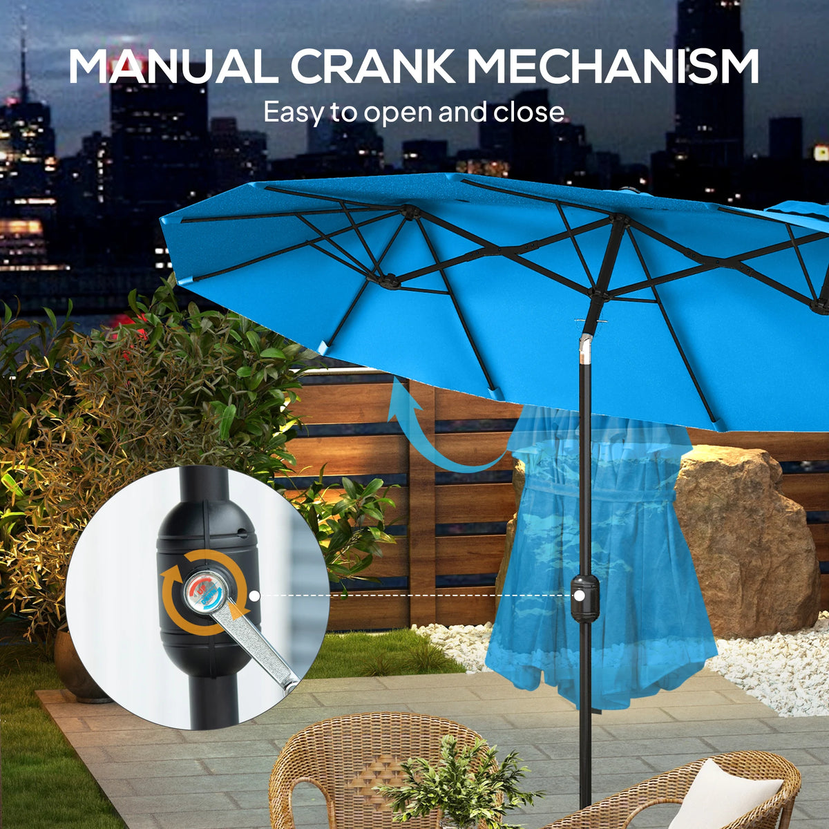 Double Sided Patio Umbrella With Tilt Crank And Air Vents