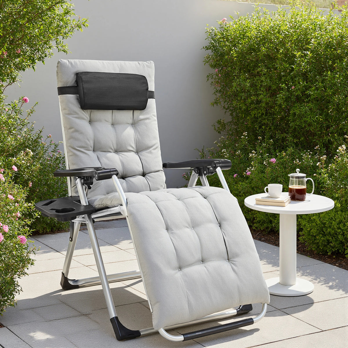 JHK Zero Gravity Portable Outdoor Lounge Chair With Adjustable Tray