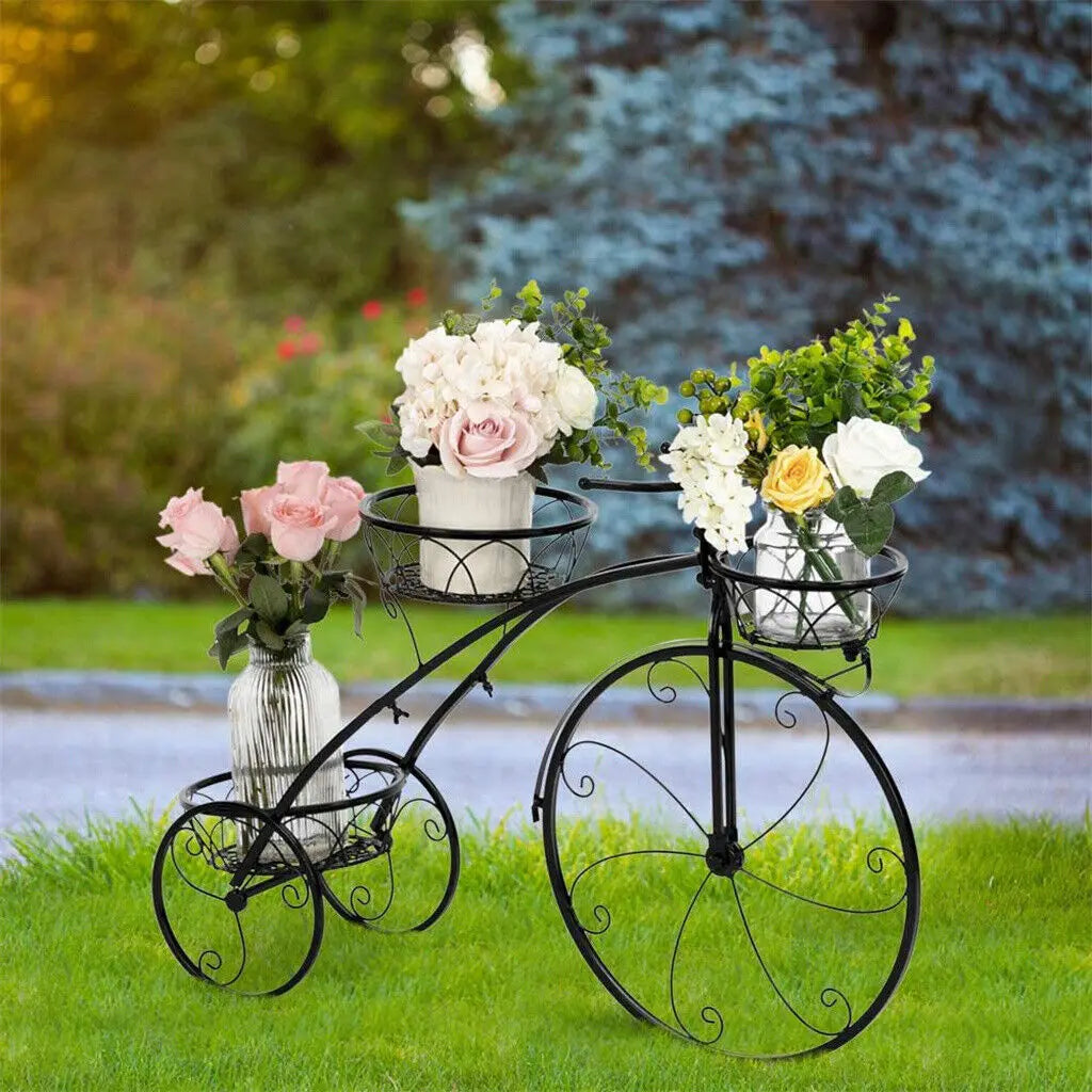 Wisfor Three Tier Iron Bicycle Plant Stand Garden Patio