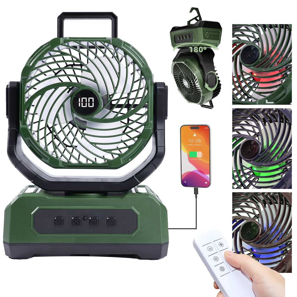 Portable Camping Fan With Rechargeable Battery And Remote Control