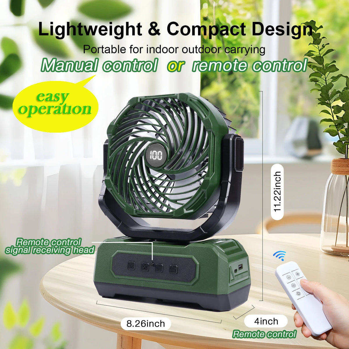 Portable Camping Fan With Rechargeable Battery And Remote Control