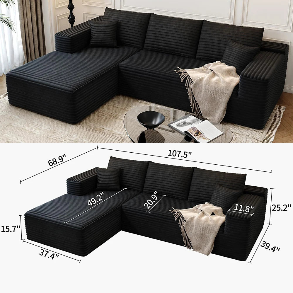 YQXH Cloud Style Modern Sectional Sofa With Velvet Modular Recliner