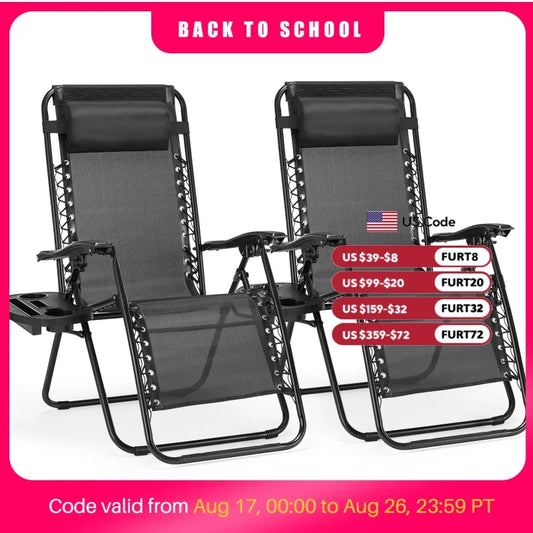 JHK Zero Gravity Portable Outdoor Lounge Chair With Adjustable Tray