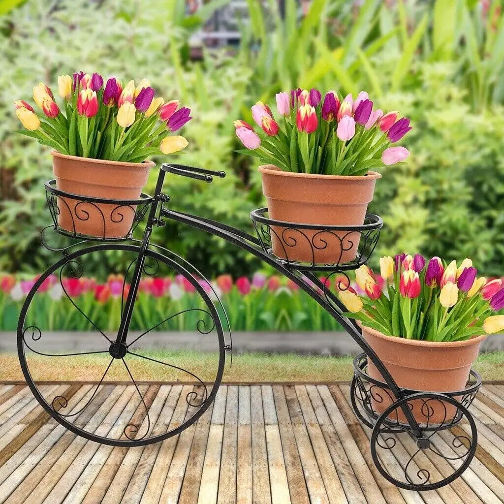 Wisfor Three Tier Iron Bicycle Plant Stand Garden Patio