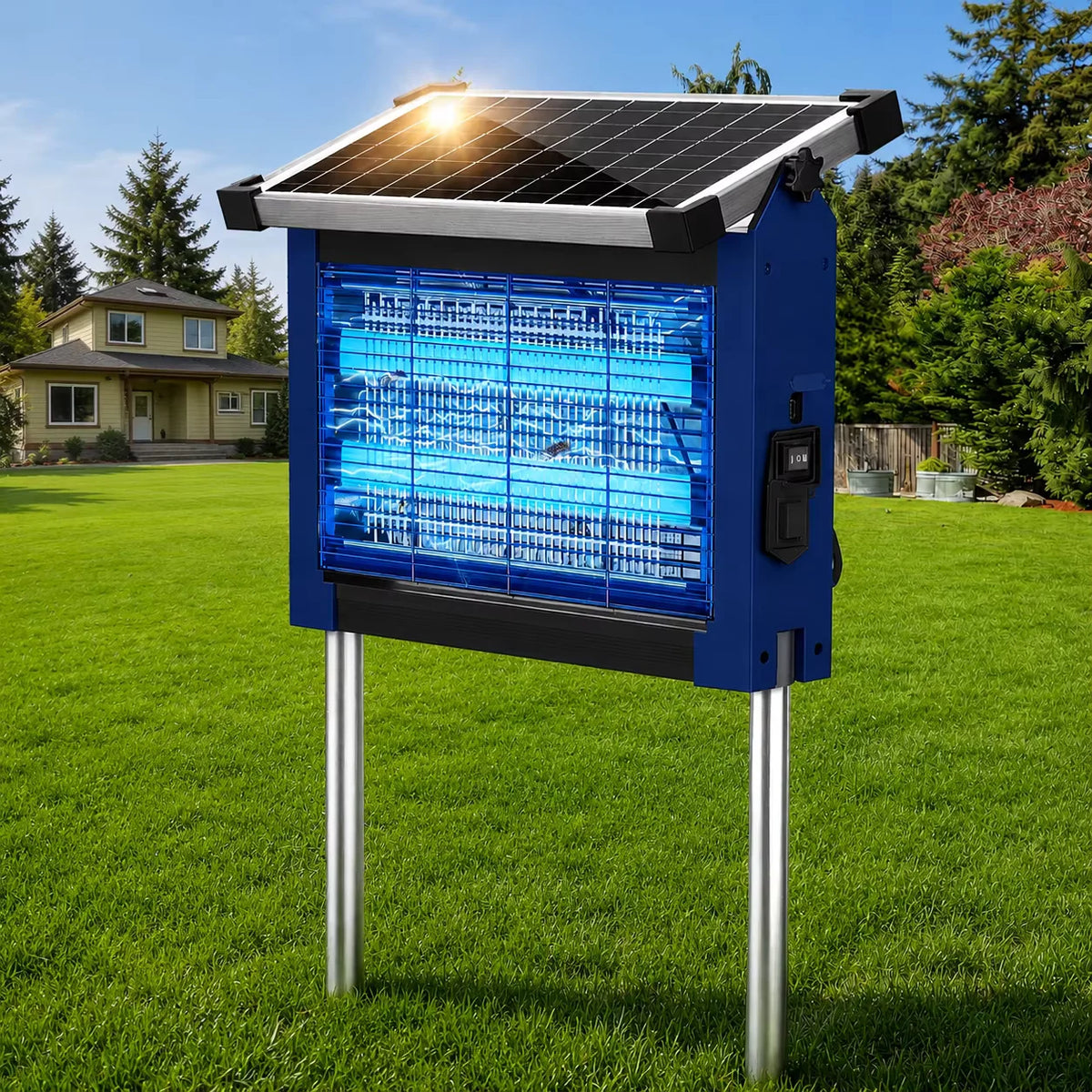 Waterproof Solar Bug Zapper With Panel Sensor For Outdoor Gardens