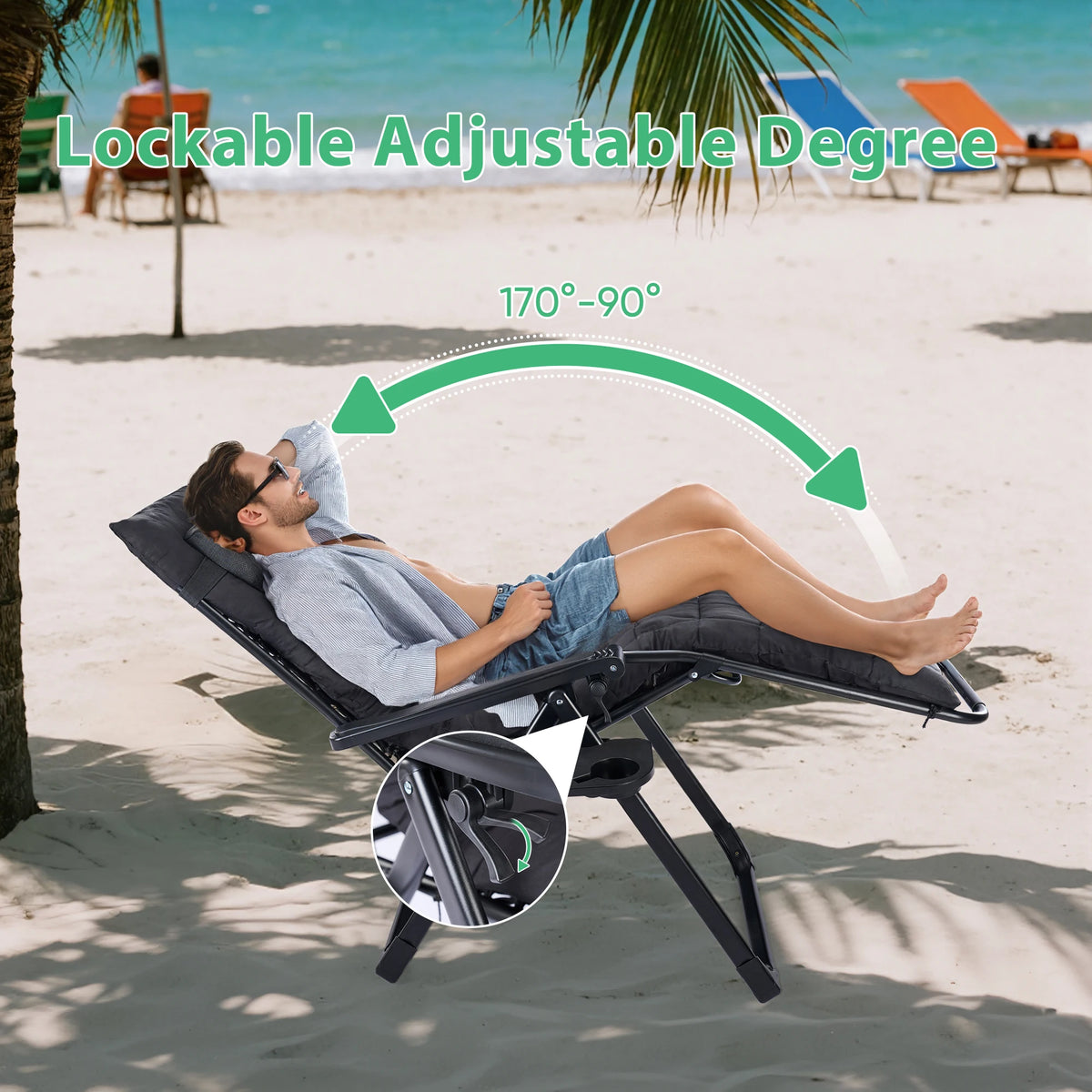 JHK Zero Gravity Folding Lounge Chair With Removable Cushion
