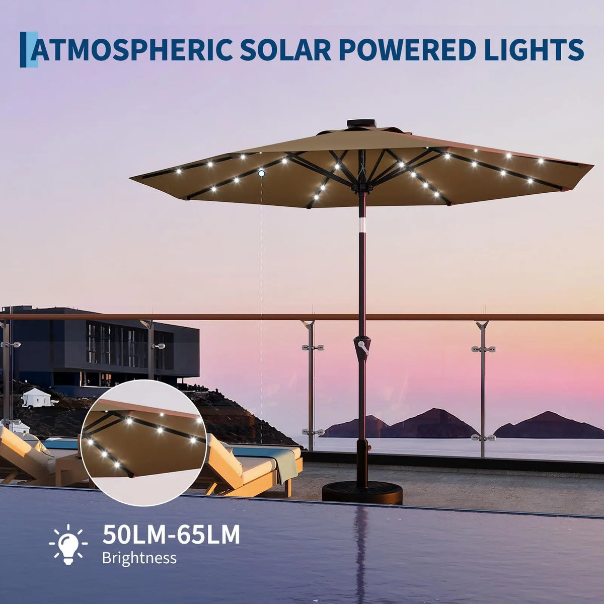 Studyset Solar Powered Patio Umbrella With Led Lights