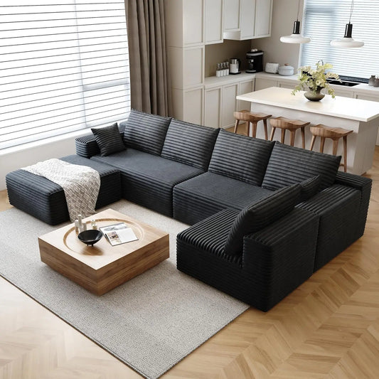 YQXH Cloud Style Modern Sectional Sofa With Velvet Modular Recliner