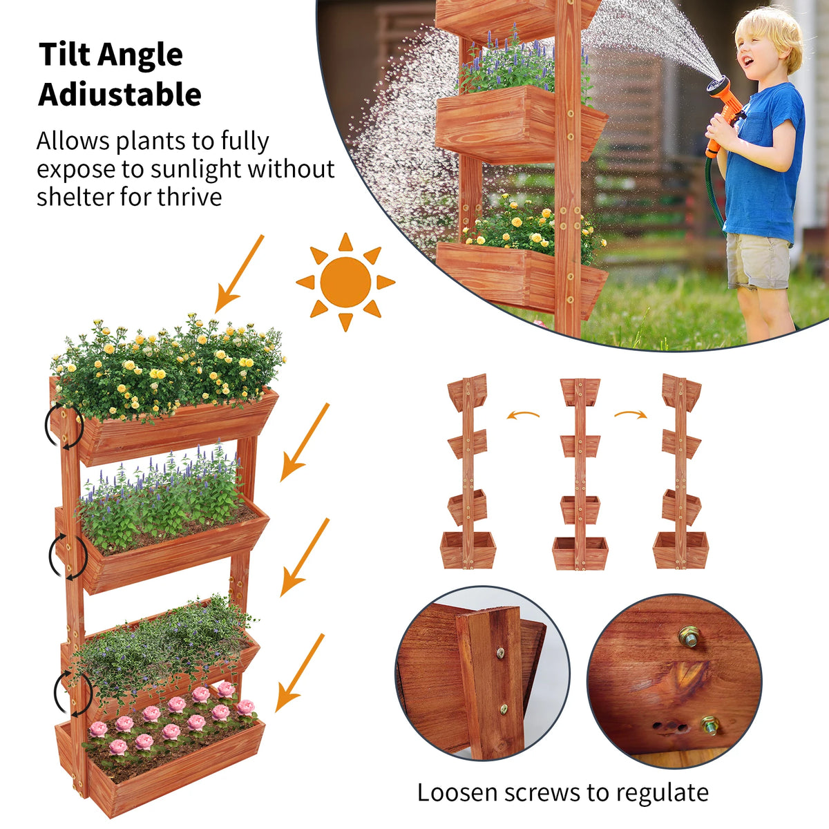 Solid Wood Four Tier Raised Garden Bed Vertical Planter
