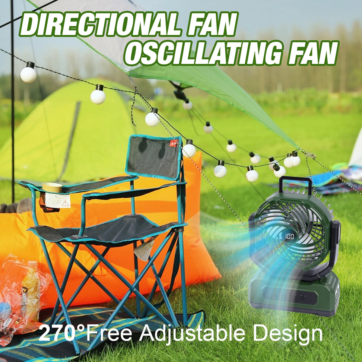 Portable Camping Fan With Rechargeable Battery And Remote Control
