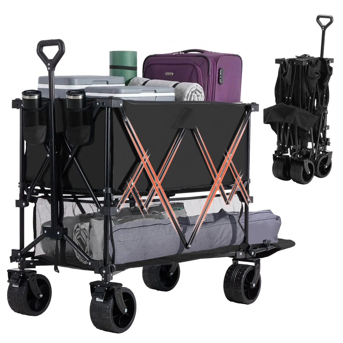 JHK Outdoor Double Decker Wagon Cart Collapsible Garden Beach Camping