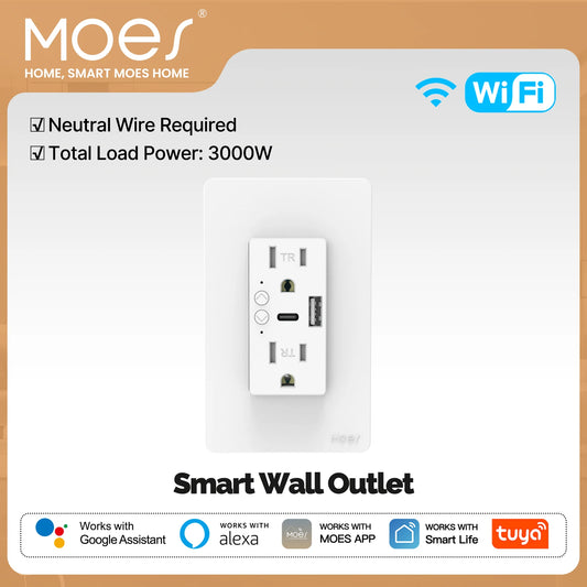 Moes Smart WiFi Outlet With Type C And Voice Control