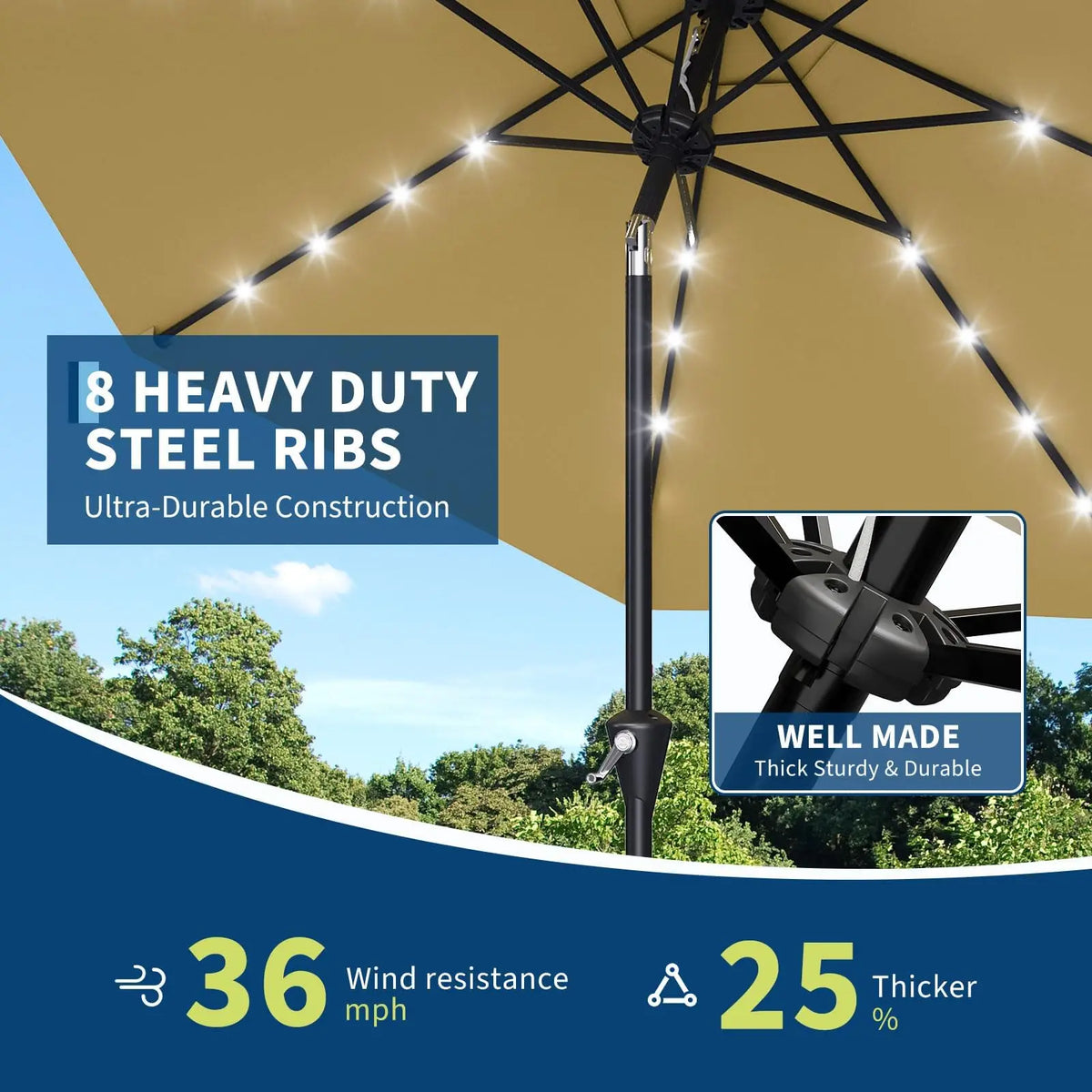 Studyset Solar Powered Patio Umbrella With Led Lights