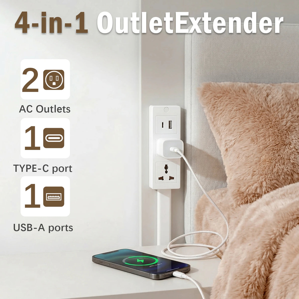 Adjustable Retractable Wall Socket Extender With Usb And Ac Outlets