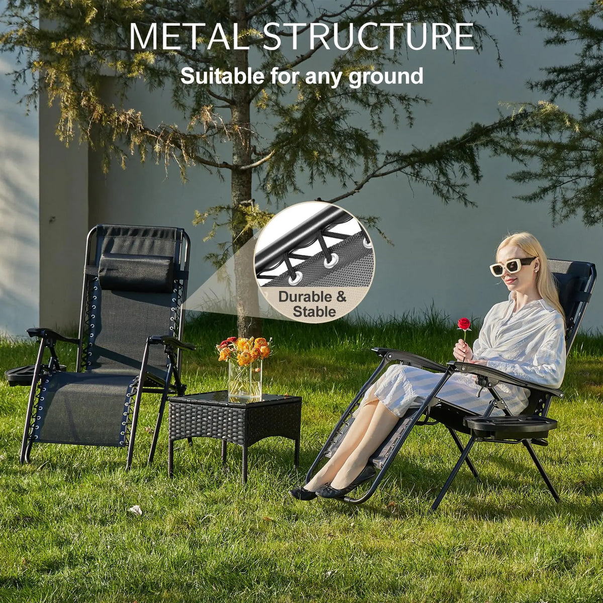 JHK Zero Gravity Portable Outdoor Lounge Chair With Adjustable Tray