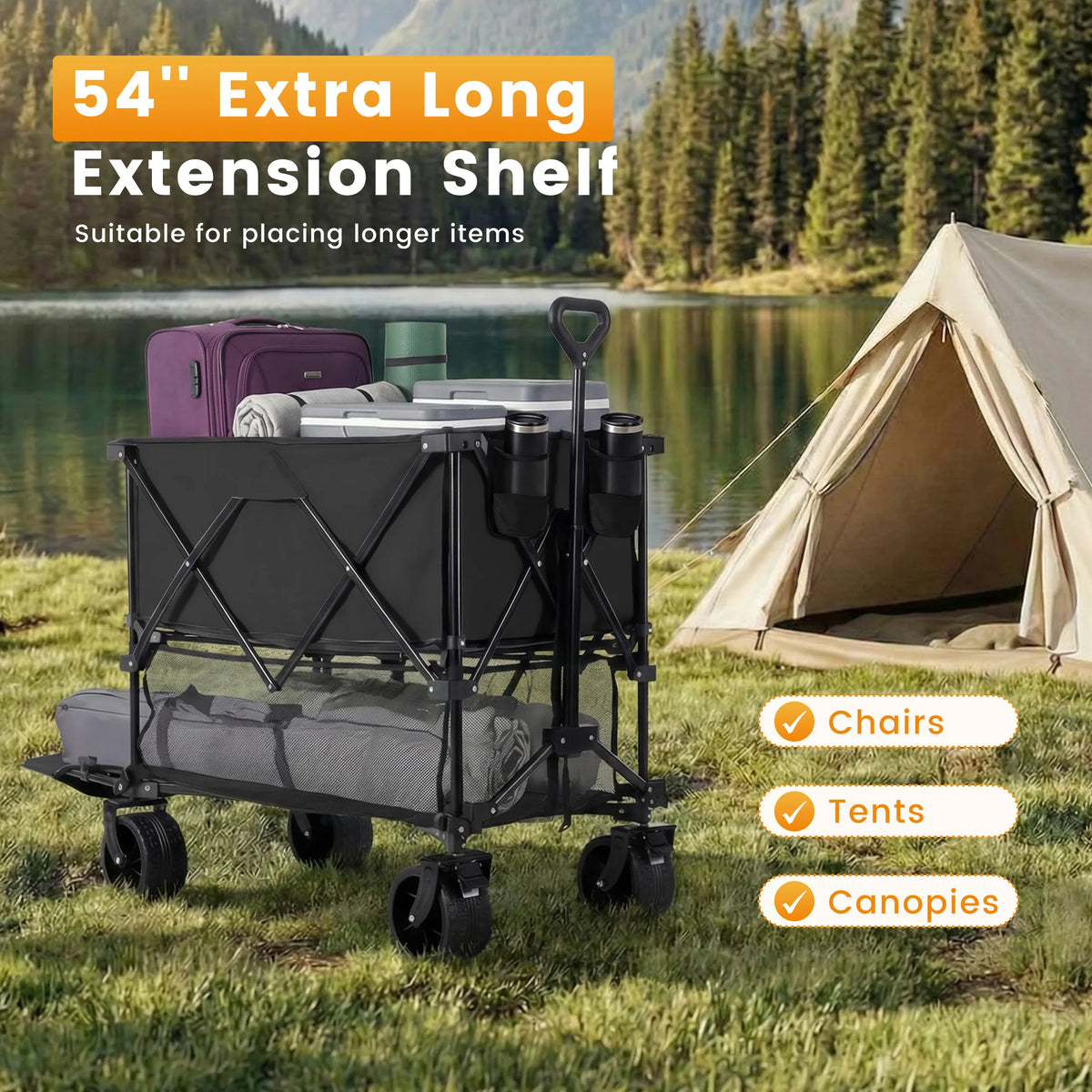 JHK Outdoor Double Decker Wagon Cart Collapsible Garden Beach Camping