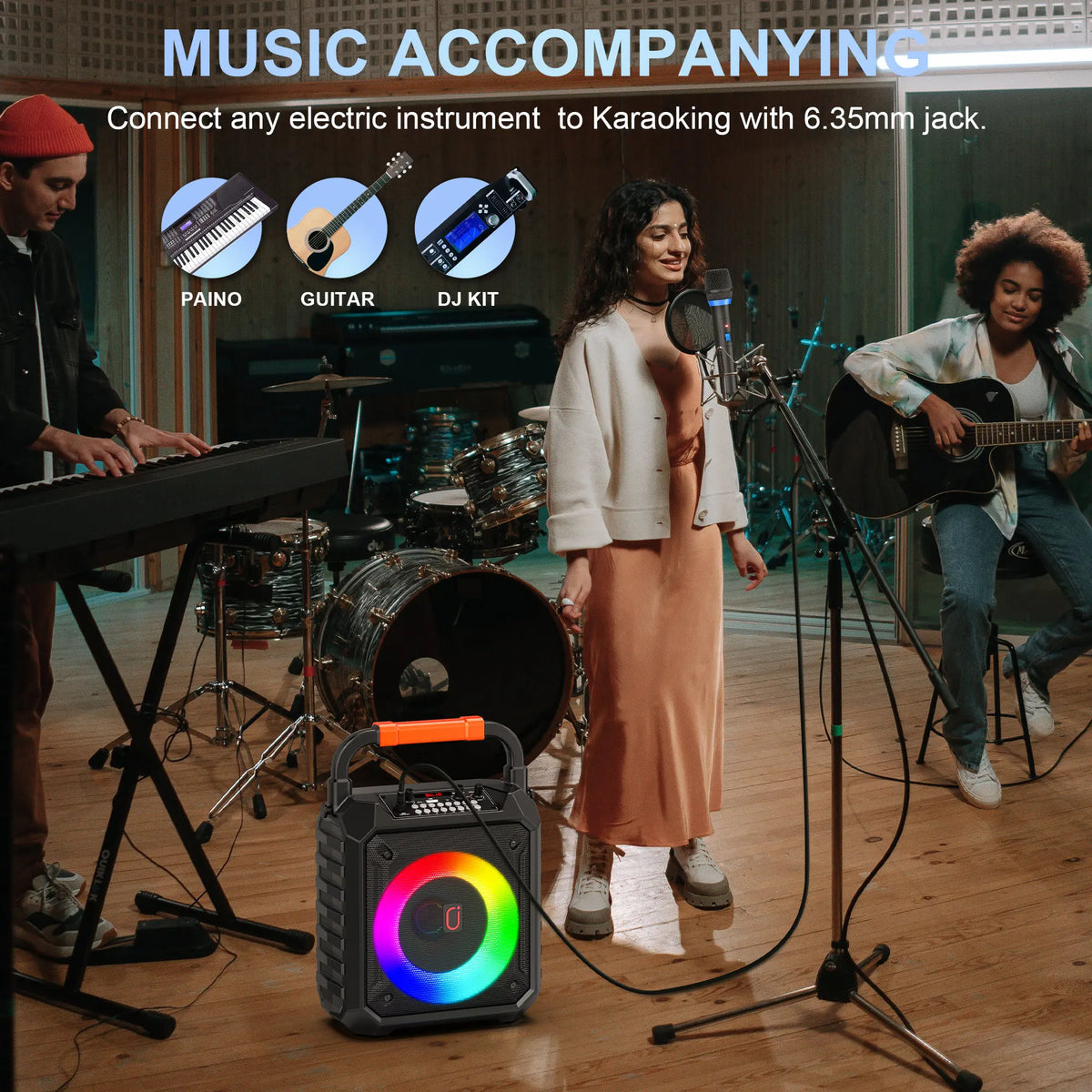 FanFun Wireless Bluetooth Karaoke Machine With Dual Mic And Lights
