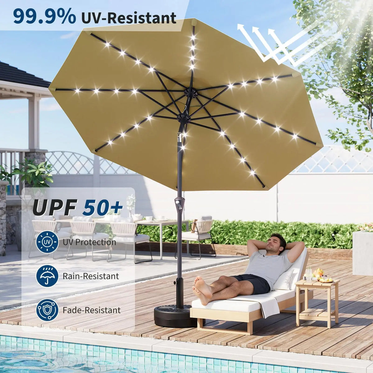 Studyset Solar Powered Patio Umbrella With Led Lights